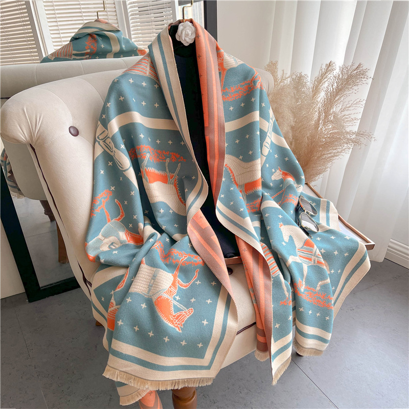 Luxury Horse Print Thick Cashm - Woven Scarf Blanket ulasan dan harga