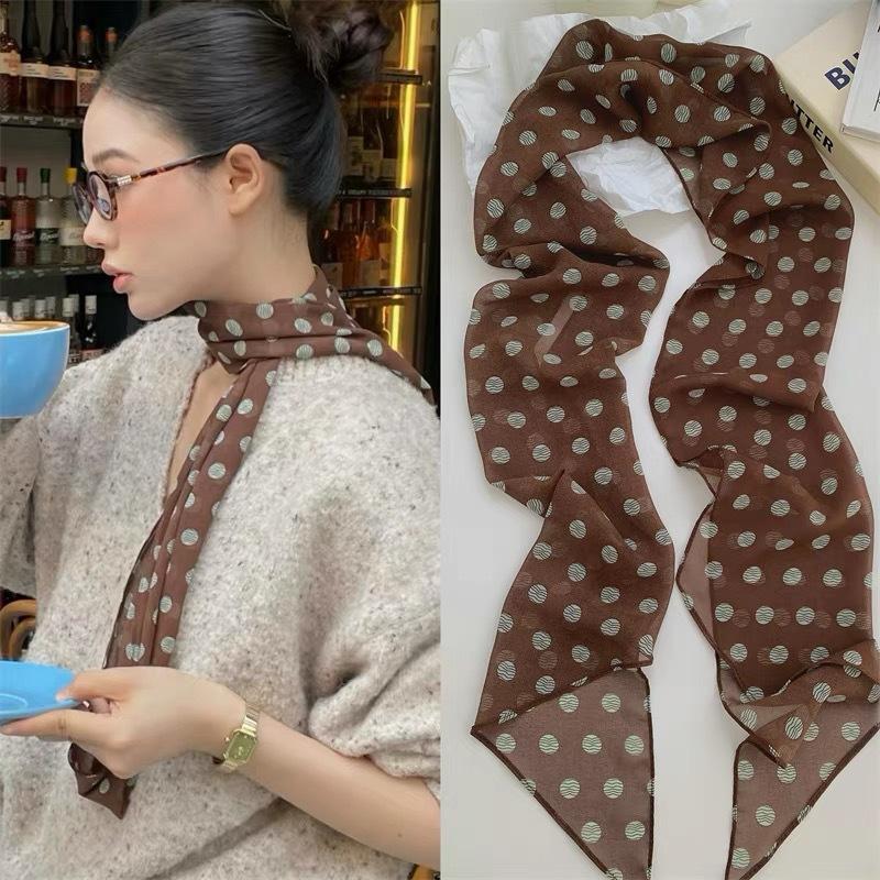Polka Dot Floral Print Silk Sc - Ascot Neck Scarf ulasan dan harga