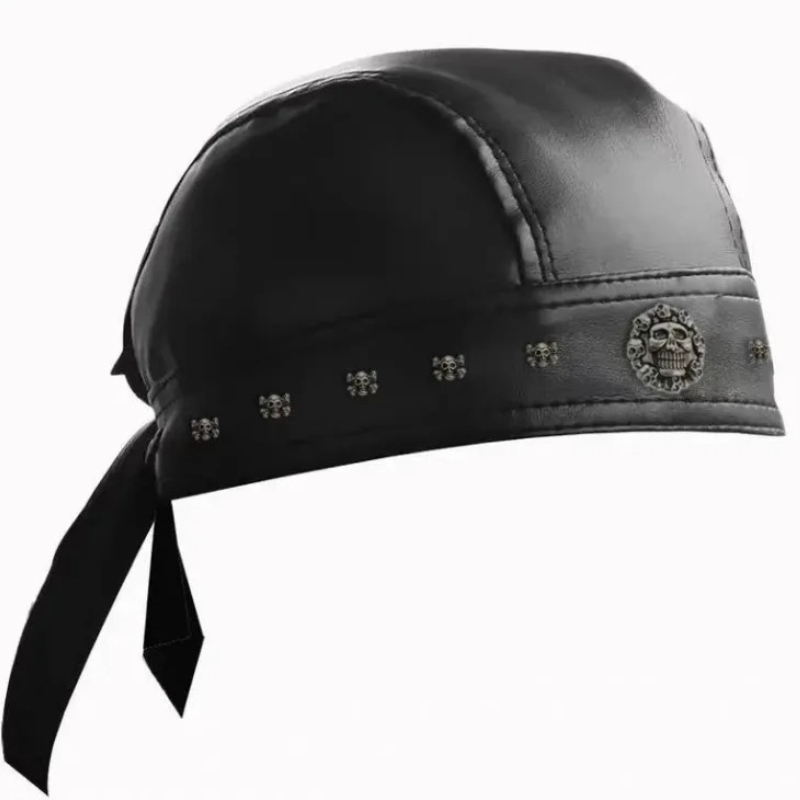 PU Leather Black Biker Adjusta - Bandana Doo Rag ulasan dan harga