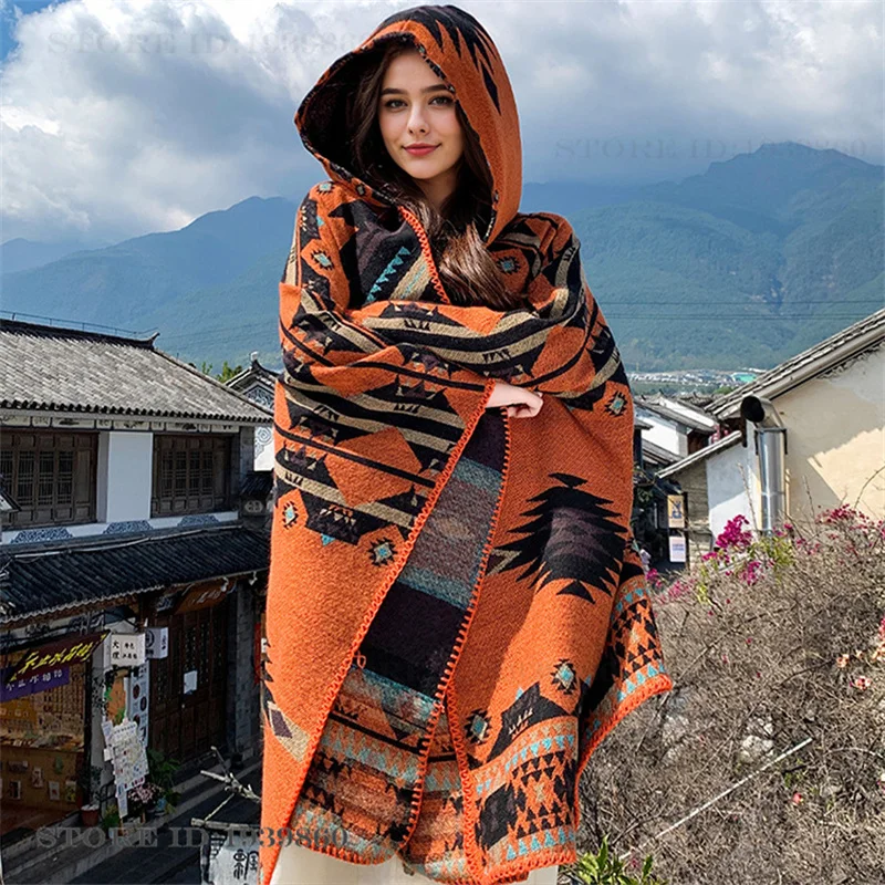 Hooded Warmth Scarf Shawl Cape - Woven Scarf Blanket ulasan dan harga