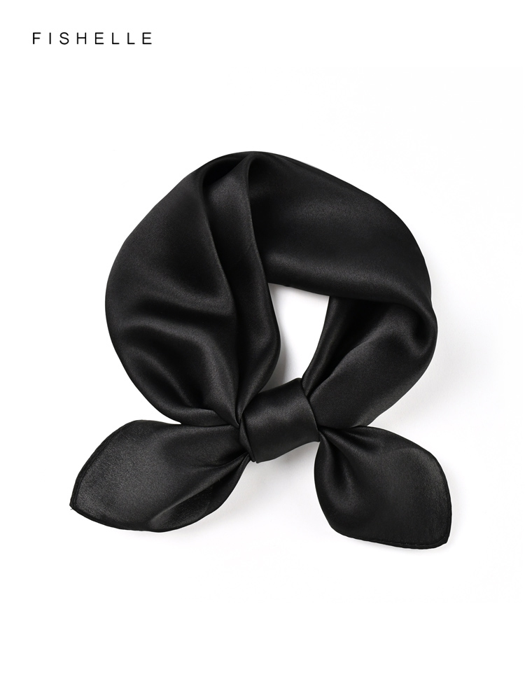 Solid color black pure silk sc - Scarf Silk Square ulasan dan harga
