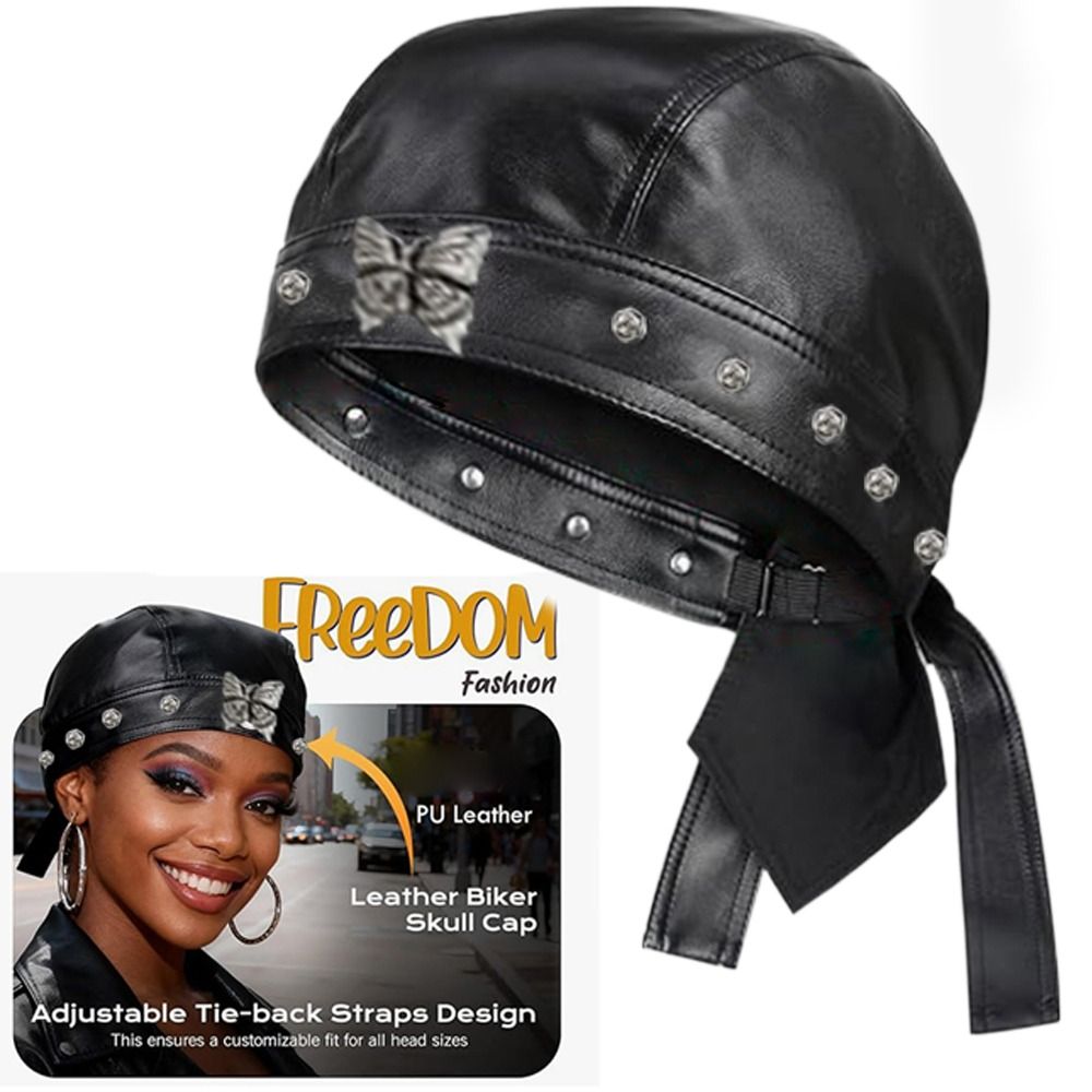 New PU Leather Black Biker Cap - Bandana Doo Rag ulasan dan harga